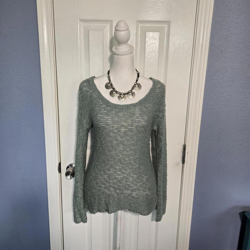 Hippie Rose Women S Seafoam Knit Long Sleeve Sweater Crochet Accent Fall Fashion